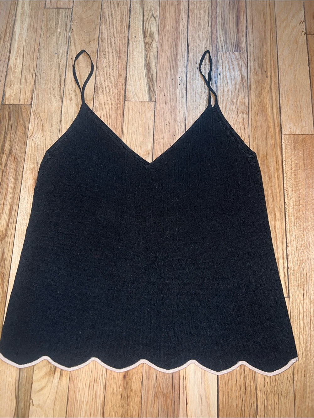 Zara Black V-Neck Scallop-Hem Cami